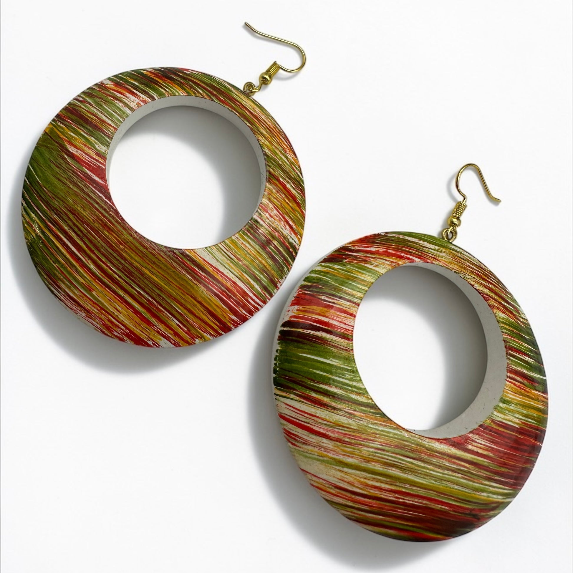 Multicolour Wooden Hoop Earrings – Handmade Boho Statement Jewellery | Lightweight Ethnic Dangle Earrings - Fatisha Boutique #
