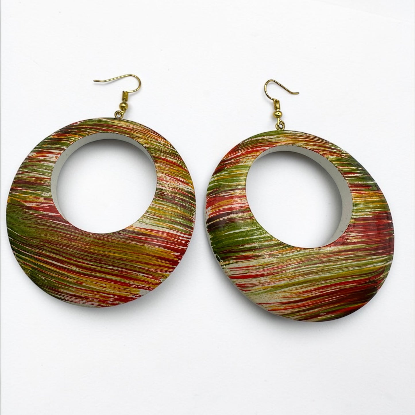 Multicolour Wooden Hoop Earrings – Handmade Boho Statement Jewellery | Lightweight Ethnic Dangle Earrings - Fatisha Boutique #