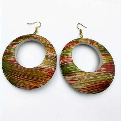 Multicolour Wooden Hoop Earrings – Handmade Boho Statement Jewellery | Lightweight Ethnic Dangle Earrings - Fatisha Boutique #