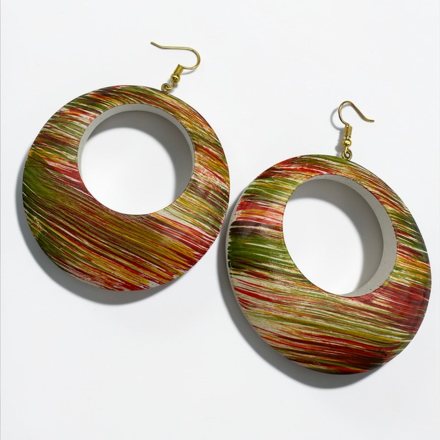 Multicolour Wooden Hoop Earrings – Handmade Boho Statement Jewellery | Lightweight Ethnic Dangle Earrings - Fatisha Boutique #