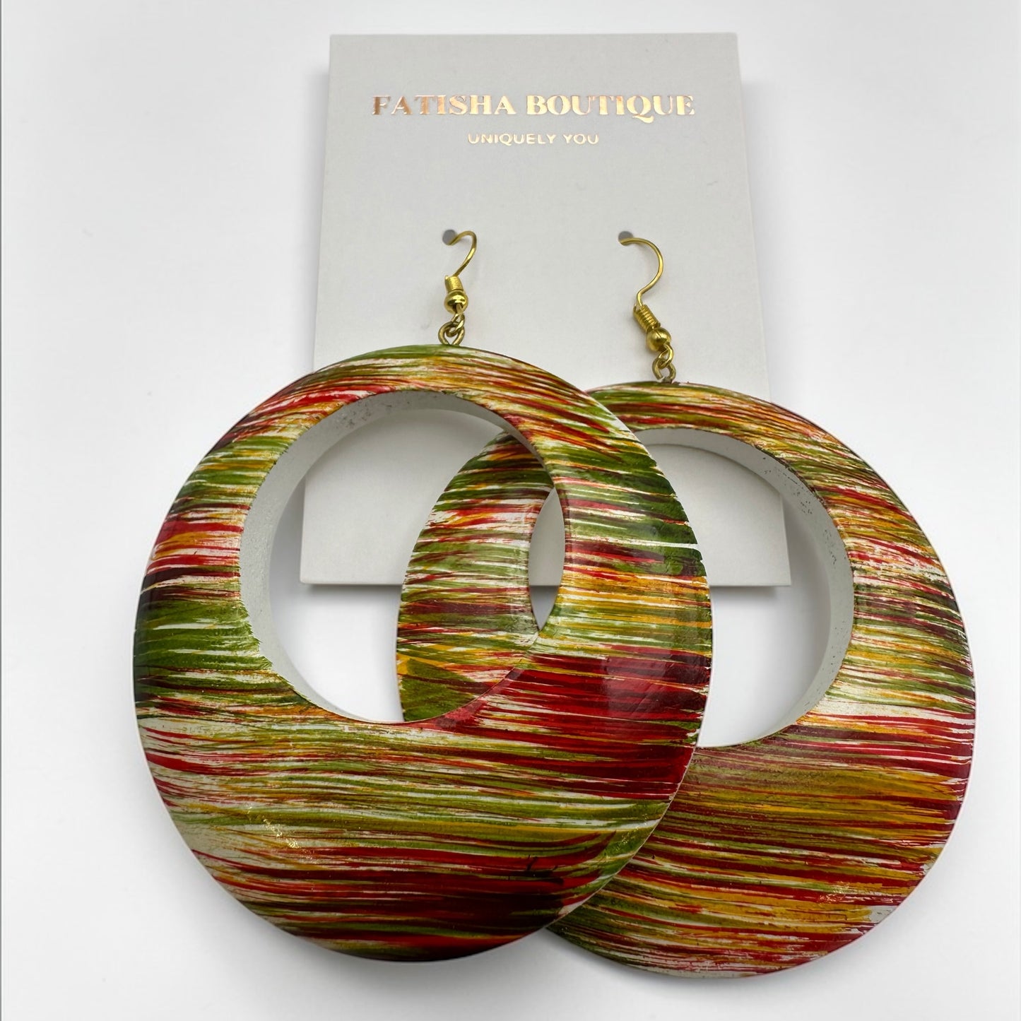 Multicolour Wooden Hoop Earrings – Handmade Boho Statement Jewellery | Lightweight Ethnic Dangle Earrings - Fatisha Boutique #