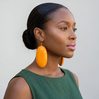 Orange Wooden Oval Dangle Earrings – Handmade Boho Statement Jewellery |  Ethnic Wood Earrings - Fatisha Boutique #