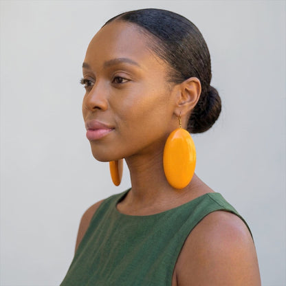 Orange Wooden Oval Dangle Earrings – Handmade Boho Statement Jewellery |  Ethnic Wood Earrings - Fatisha Boutique #