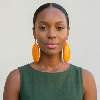 Orange Wooden Oval Dangle Earrings – Handmade Boho Statement Jewellery |  Ethnic Wood Earrings - Fatisha Boutique #