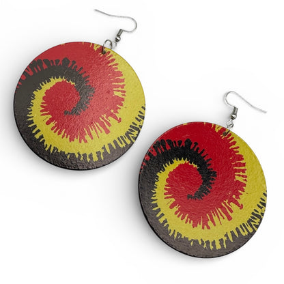 Rasta Spiral Wooden Earrings – Double-Sided Red, Green, Yellow Statement Jewellery - Fatisha Boutique #