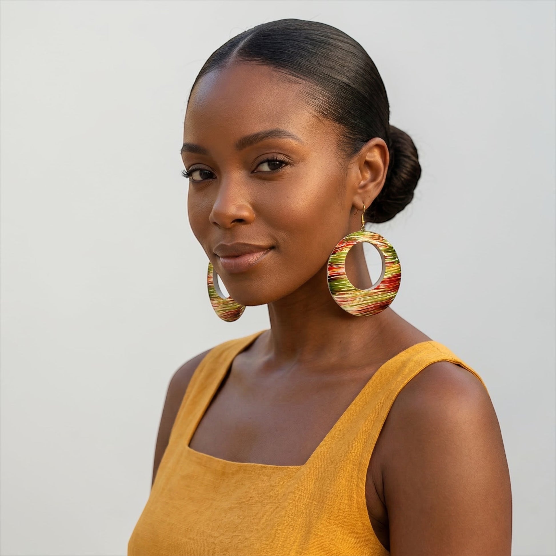 Multicolour Wooden Hoop Earrings – Handmade Boho Statement Jewellery | Lightweight Ethnic Dangle Earrings - Fatisha Boutique #