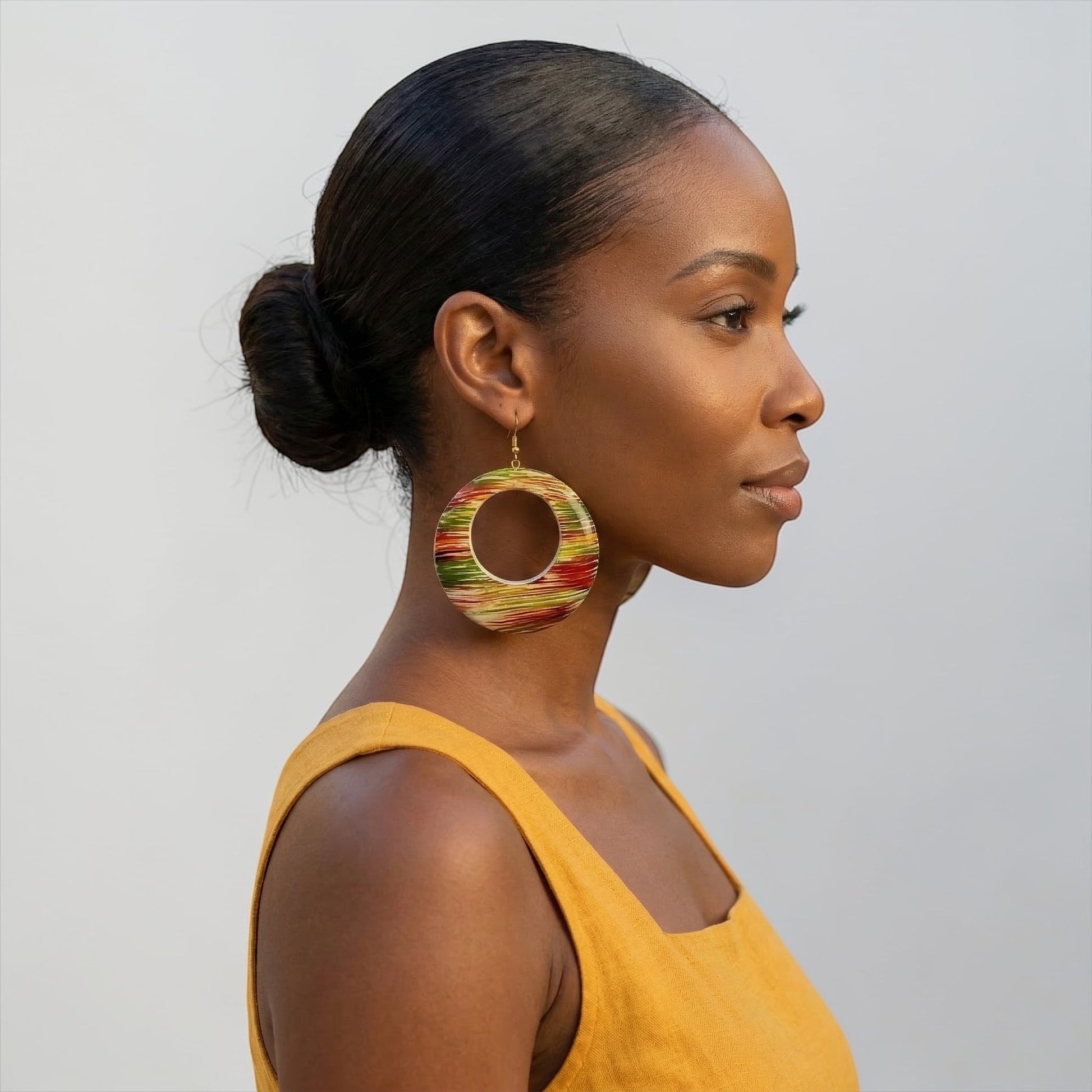 Multicolour Wooden Hoop Earrings – Handmade Boho Statement Jewellery | Lightweight Ethnic Dangle Earrings - Fatisha Boutique #