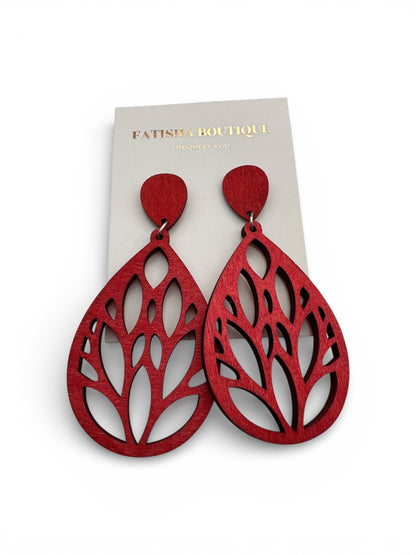 Lightweight Wooden Leaf Dangle Earrings – Handmade Boho Statement Earrings | Natural Wood Jewellery - Fatisha Boutique #