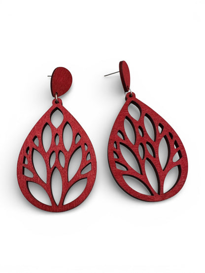 Lightweight Wooden Leaf Dangle Earrings – Handmade Boho Statement Earrings | Natural Wood Jewellery - Fatisha Boutique #