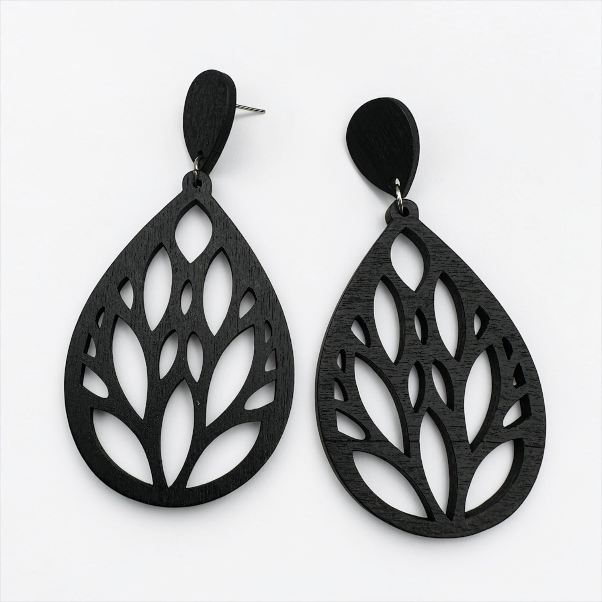 Lightweight Wooden Leaf Dangle Earrings – Handmade Boho Statement Earrings | Natural Wood Jewellery - Fatisha Boutique #