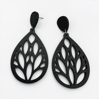 Lightweight Wooden Leaf Dangle Earrings – Handmade Boho Statement Earrings | Natural Wood Jewellery - Fatisha Boutique #