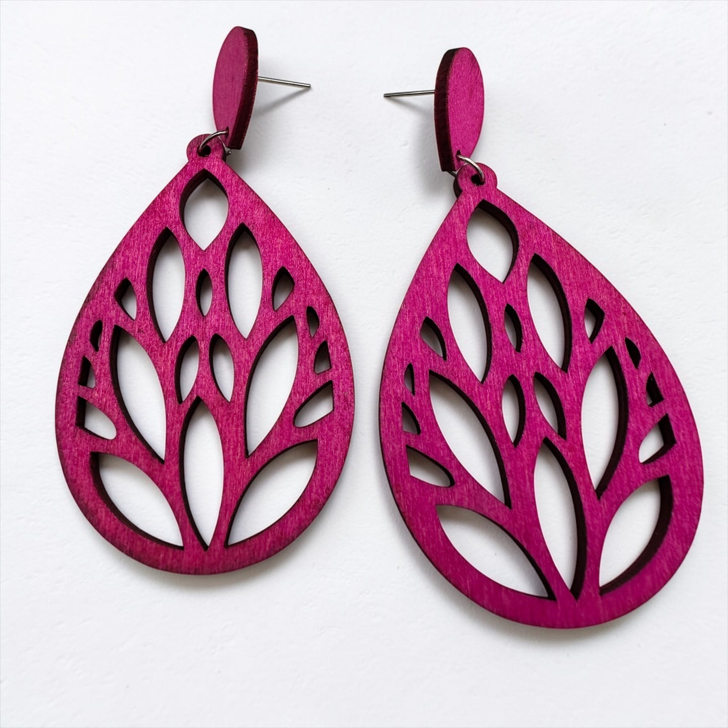 Lightweight Wooden Leaf Dangle Earrings – Handmade Boho Statement Earrings | Natural Wood Jewellery - Fatisha Boutique #