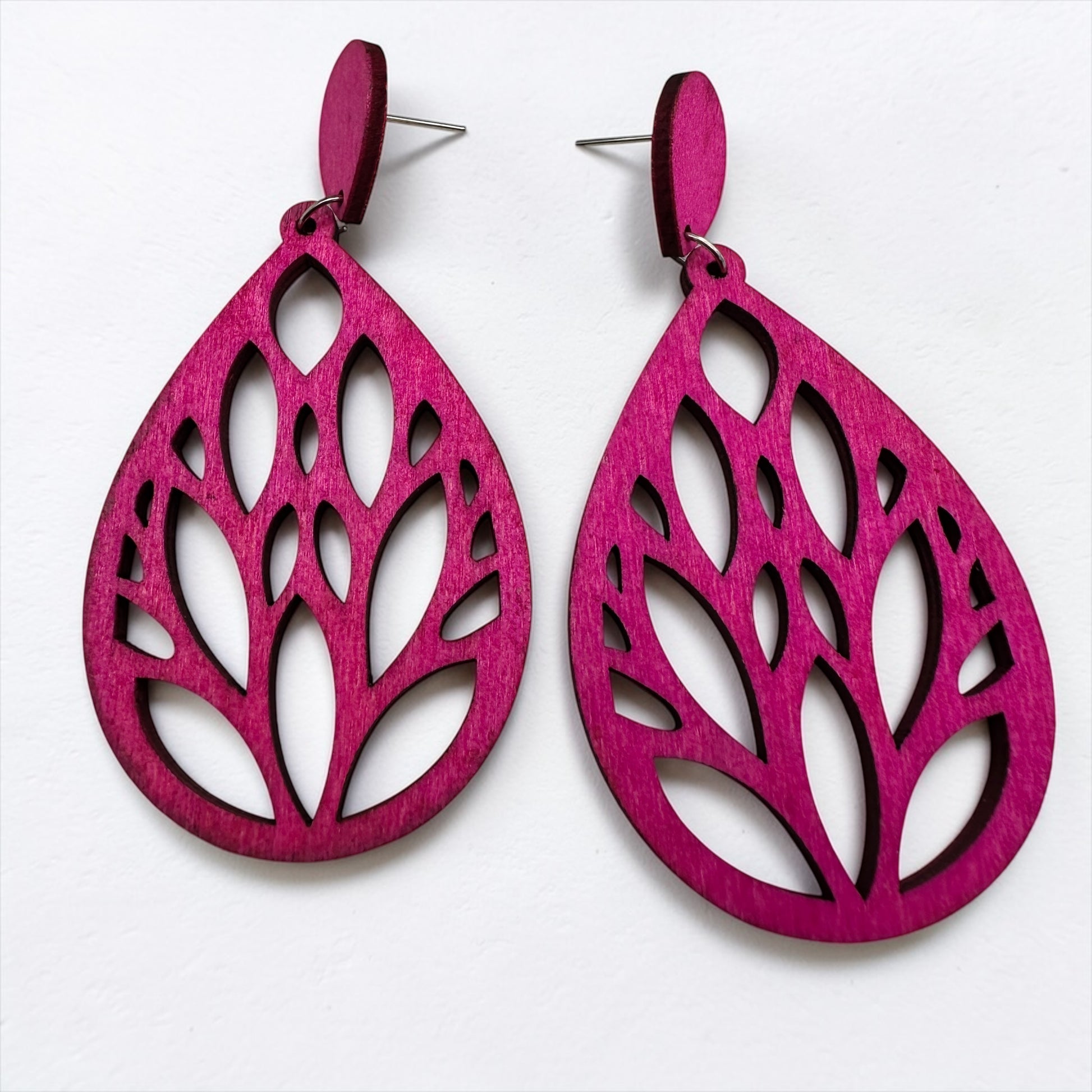 Lightweight Wooden Leaf Dangle Earrings – Handmade Boho Statement Earrings | Natural Wood Jewellery - Fatisha Boutique #