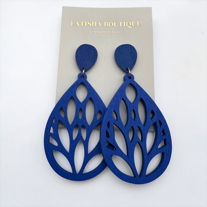 Lightweight Wooden Leaf Dangle Earrings – Handmade Boho Statement Earrings | Natural Wood Jewellery - Fatisha Boutique #