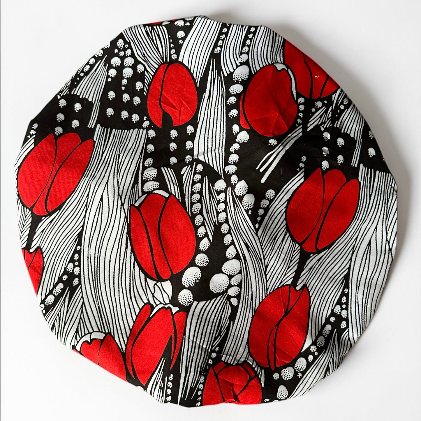 Red & Black Reversible Satin Silk Bonnet – African Print Sleep Cap for Natural Hair & Braids - Fatisha Boutique # Fatisha Boutique