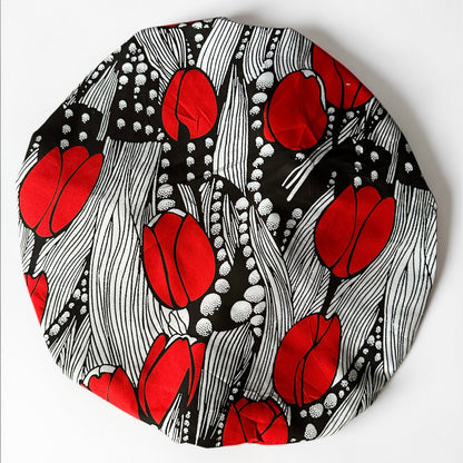Red & Black Reversible Satin Silk Bonnet – African Print Sleep Cap for Natural Hair & Braids - Fatisha Boutique #