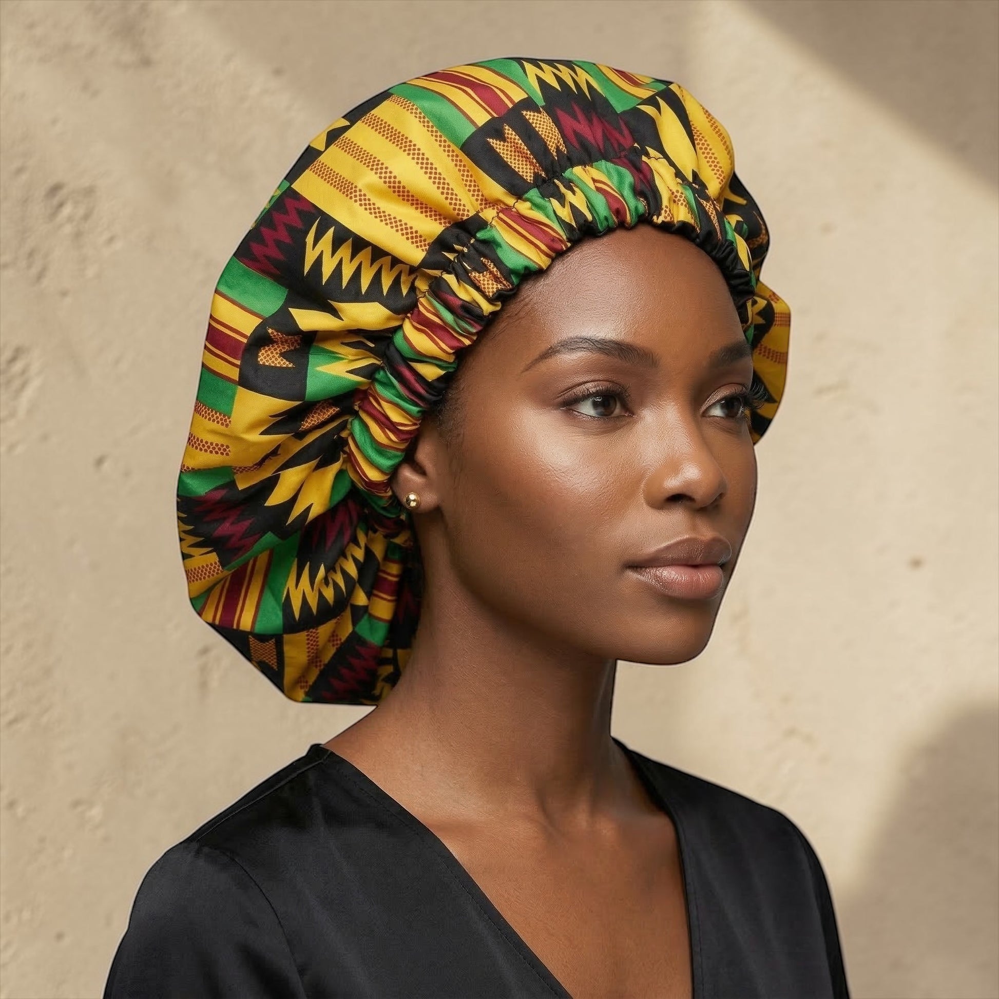 Double Layered Ankara Kente Satin Silk Bonnet – Reversible Sleep Cap for Natural Hair, Braids & Locs | Fatisha Boutique - Fatisha Boutique #