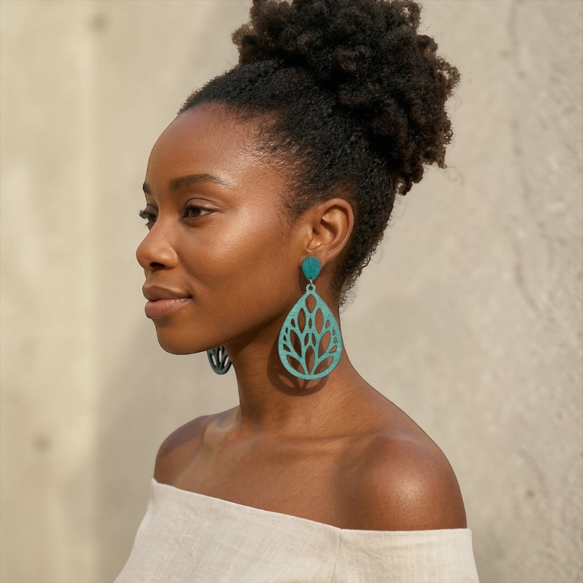 Lightweight Wooden Leaf Dangle Earrings – Handmade Boho Statement Earrings | Natural Wood Jewellery - Fatisha Boutique #