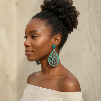 Lightweight Wooden Leaf Dangle Earrings – Handmade Boho Statement Earrings | Natural Wood Jewellery - Fatisha Boutique #
