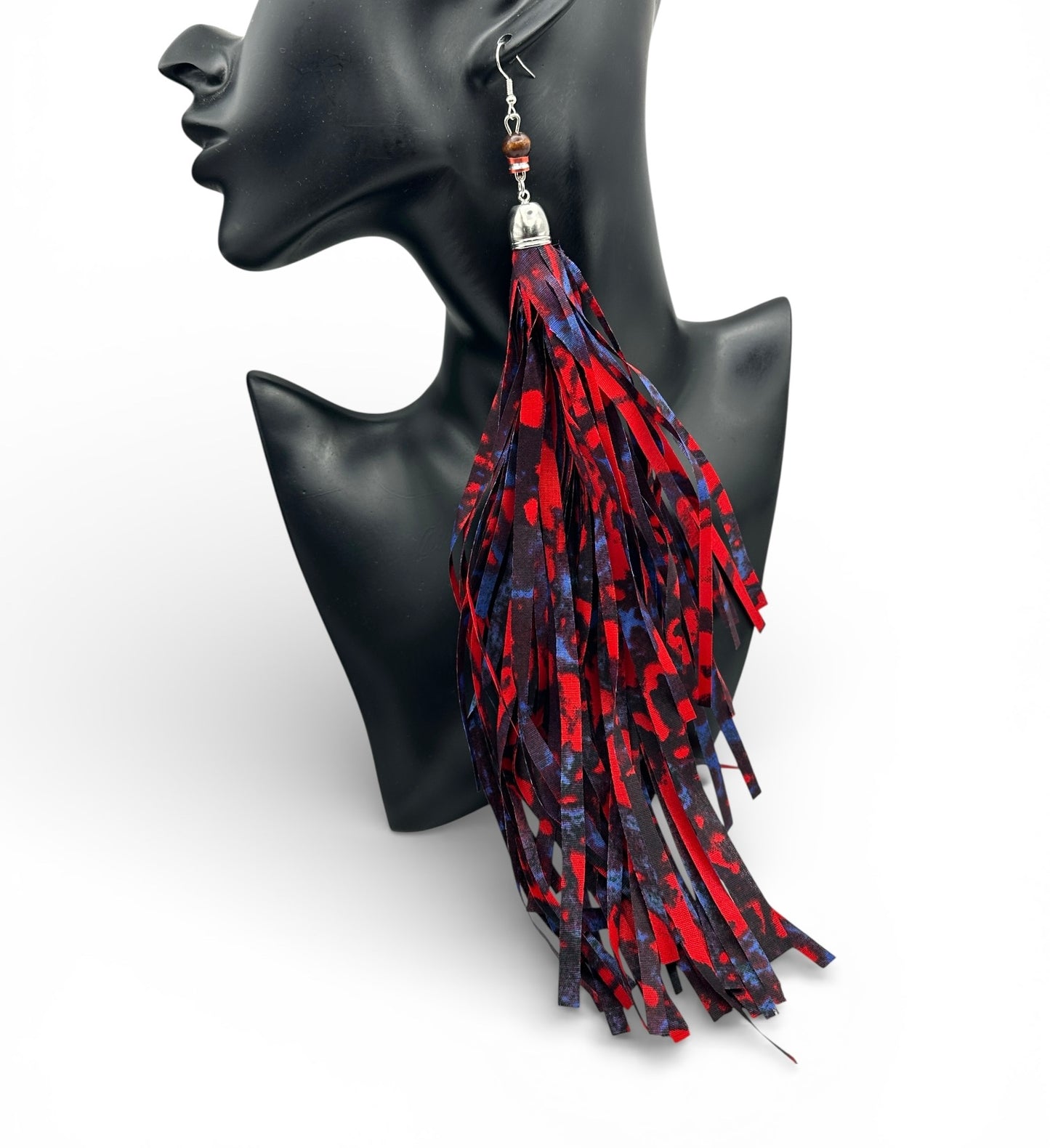 African Ankara Tassel Statement Earrings – Long Bold Ethnic Fringe Earrings