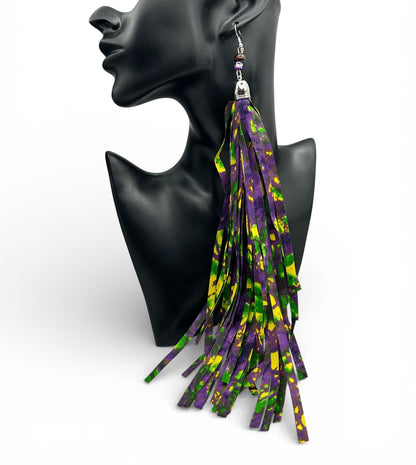 African Ankara Tassel Statement Earrings – Long Bold Ethnic Fringe Earrings