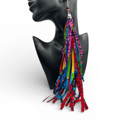 African Ankara Tassel Statement Earrings – Long Bold Ethnic Fringe Earrings