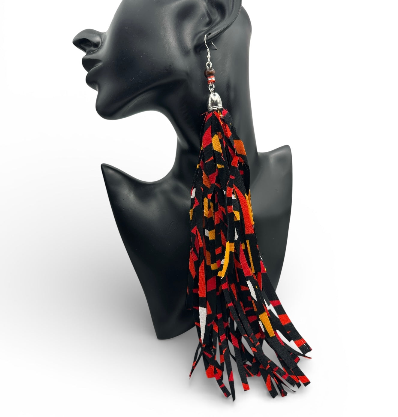 African Ankara Tassel Statement Earrings – Long Bold Ethnic Fringe Earrings