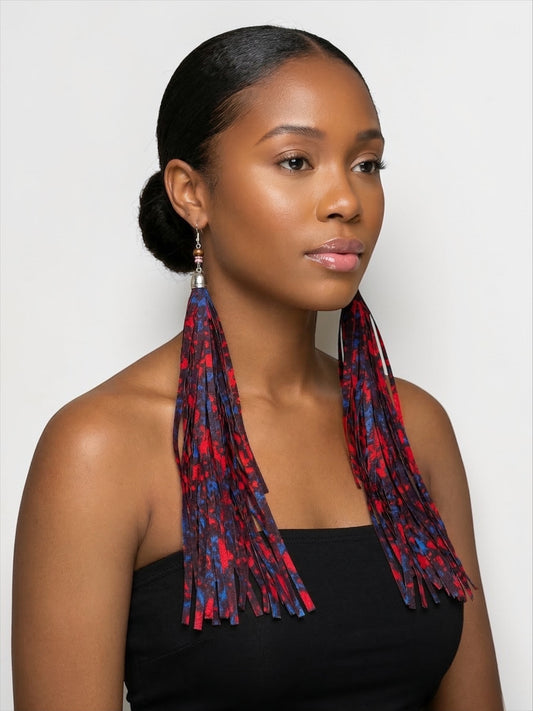 African Ankara Tassel Statement Earrings – Long Bold Ethnic Fringe Earrings
