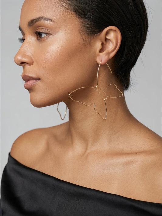 Minimalist Stainless Steel Butterfly Hoop Earrings – Lightweight Statement Earrings - Fatisha Boutique #