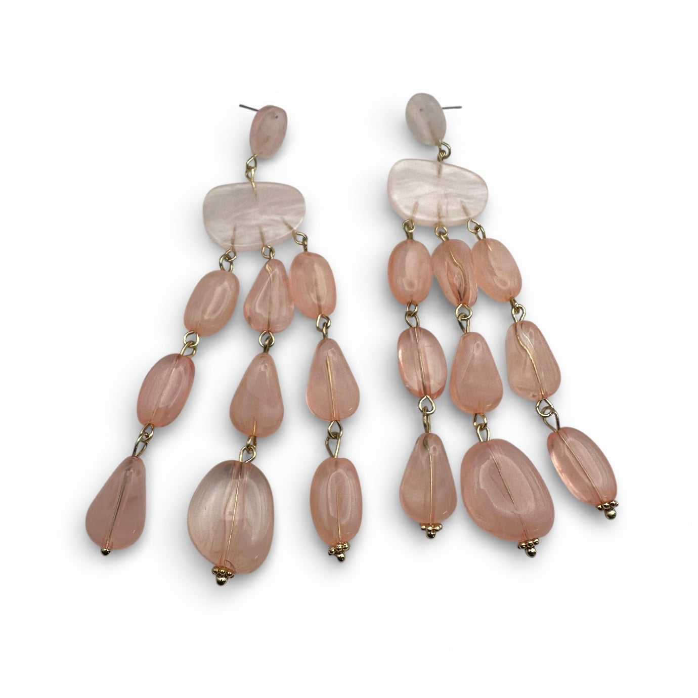 Blush Pink Beaded Drop Statement Earrings – Elegant Chandelier Earrings - Fatisha Boutique #