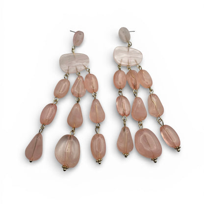 Blush Pink Beaded Drop Statement Earrings – Elegant Chandelier Earrings - Fatisha Boutique #