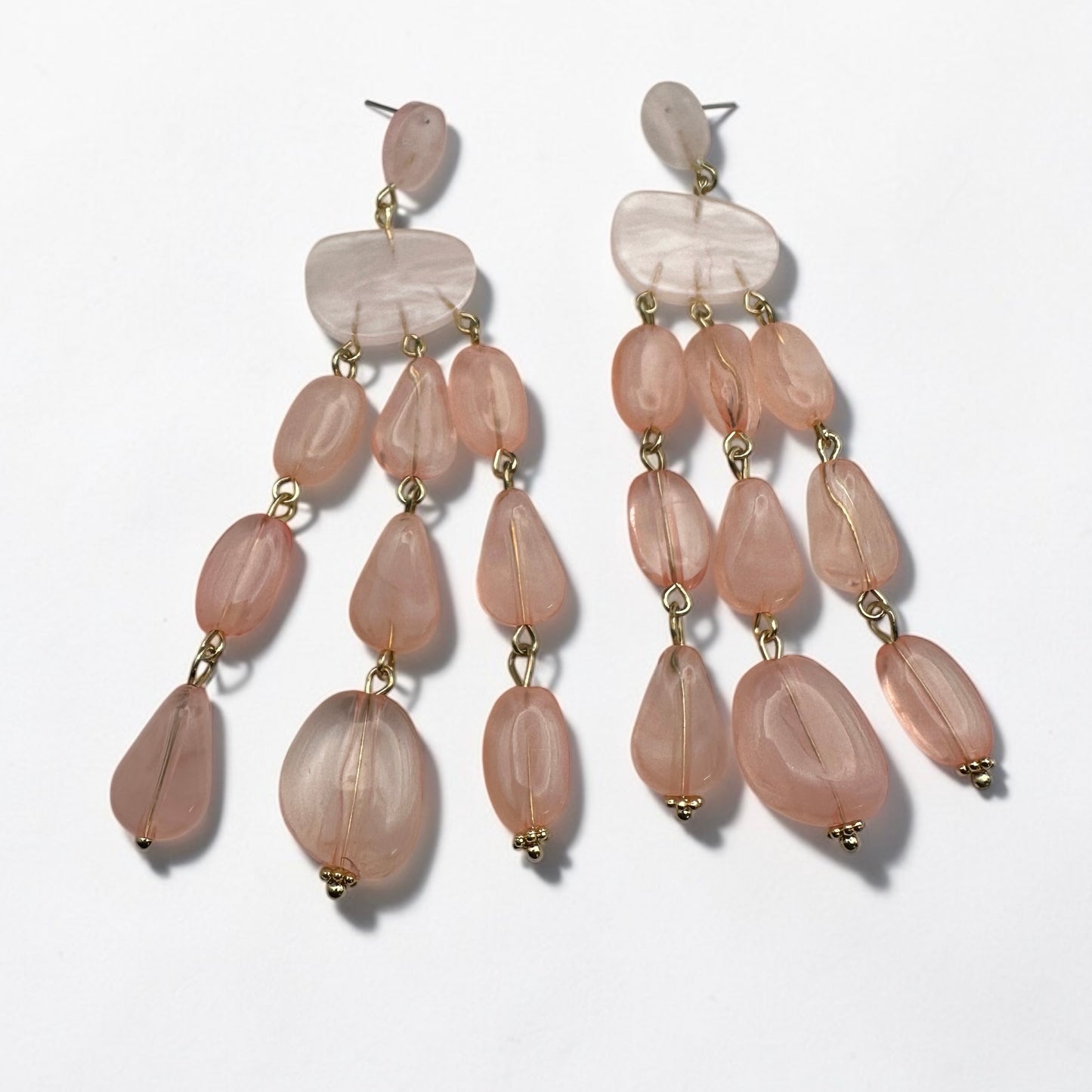 Blush Pink Beaded Drop Statement Earrings – Elegant Chandelier Earrings - Fatisha Boutique # Fatisha Boutique