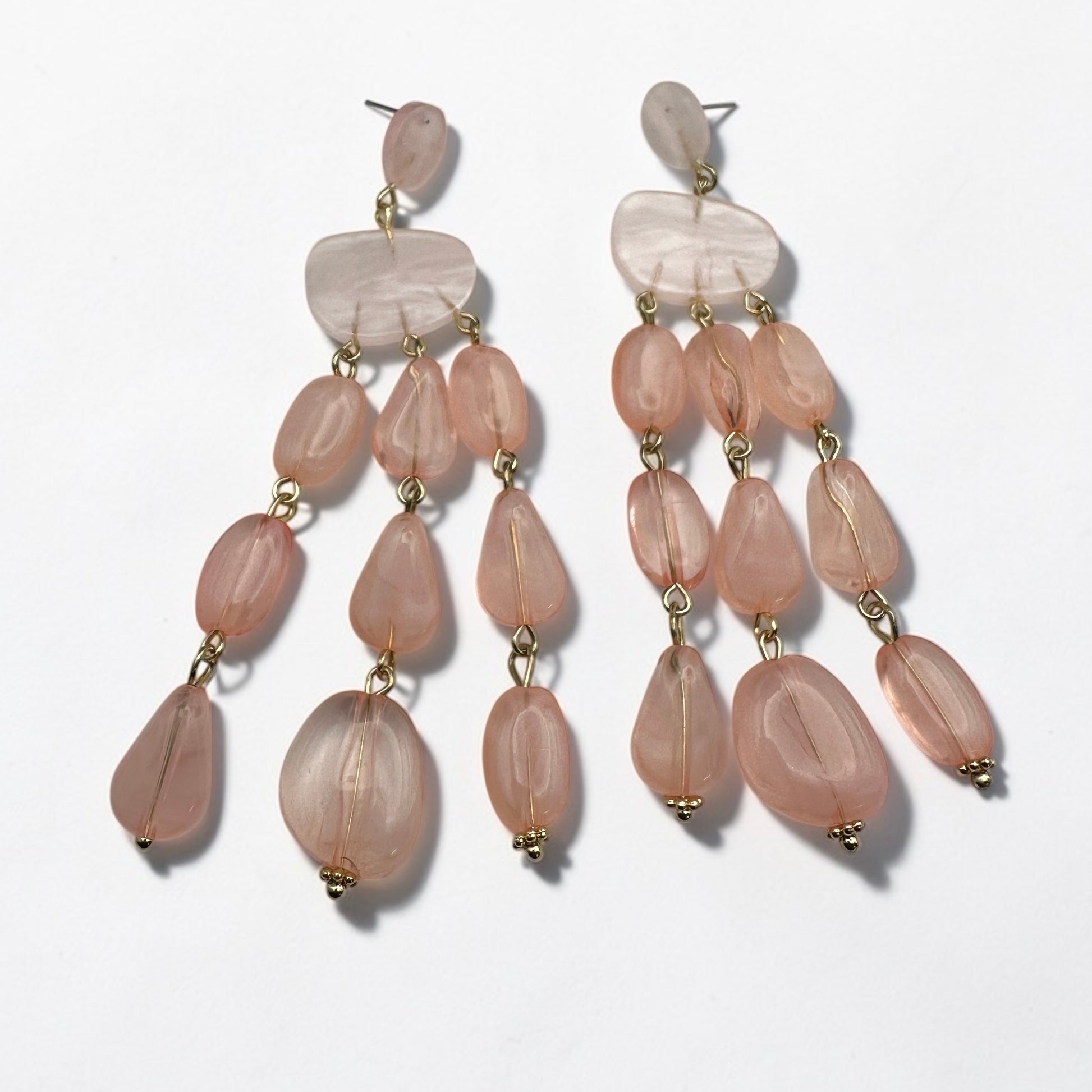 Blush Pink Beaded Drop Statement Earrings – Elegant Chandelier Earrings - Fatisha Boutique #