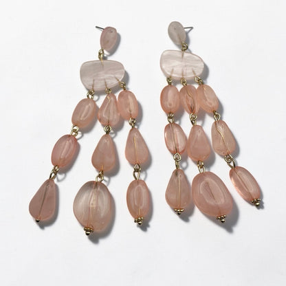 Blush Pink Beaded Drop Statement Earrings – Elegant Chandelier Earrings - Fatisha Boutique #
