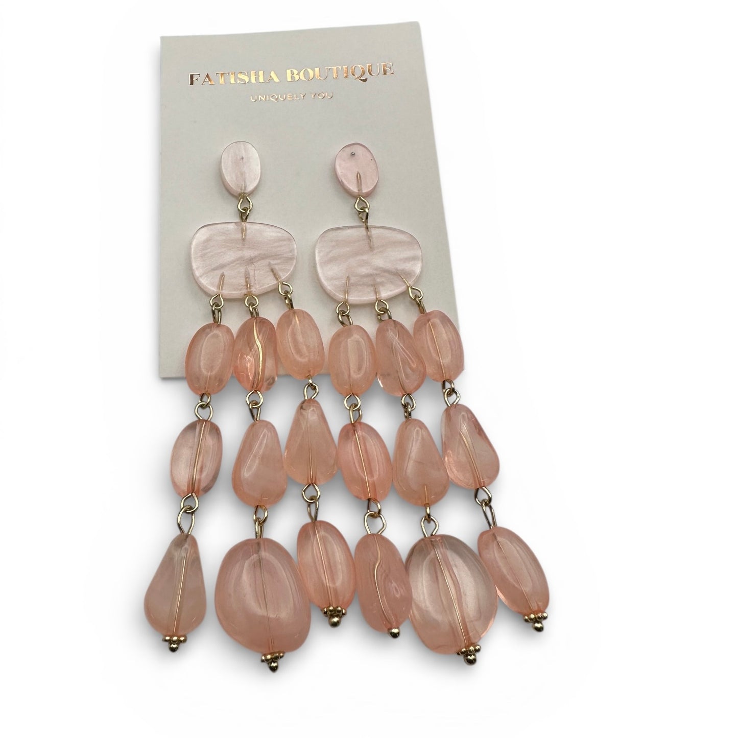 Blush Pink Beaded Drop Statement Earrings – Elegant Chandelier Earrings - Fatisha Boutique # Fatisha Boutique