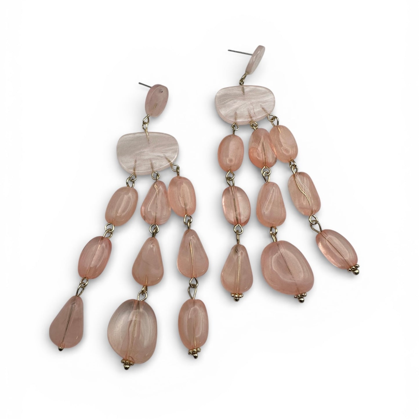 Blush Pink Beaded Drop Statement Earrings – Elegant Chandelier Earrings - Fatisha Boutique # Fatisha Boutique