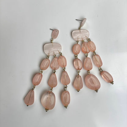 Blush Pink Beaded Drop Statement Earrings – Elegant Chandelier Earrings - Fatisha Boutique #