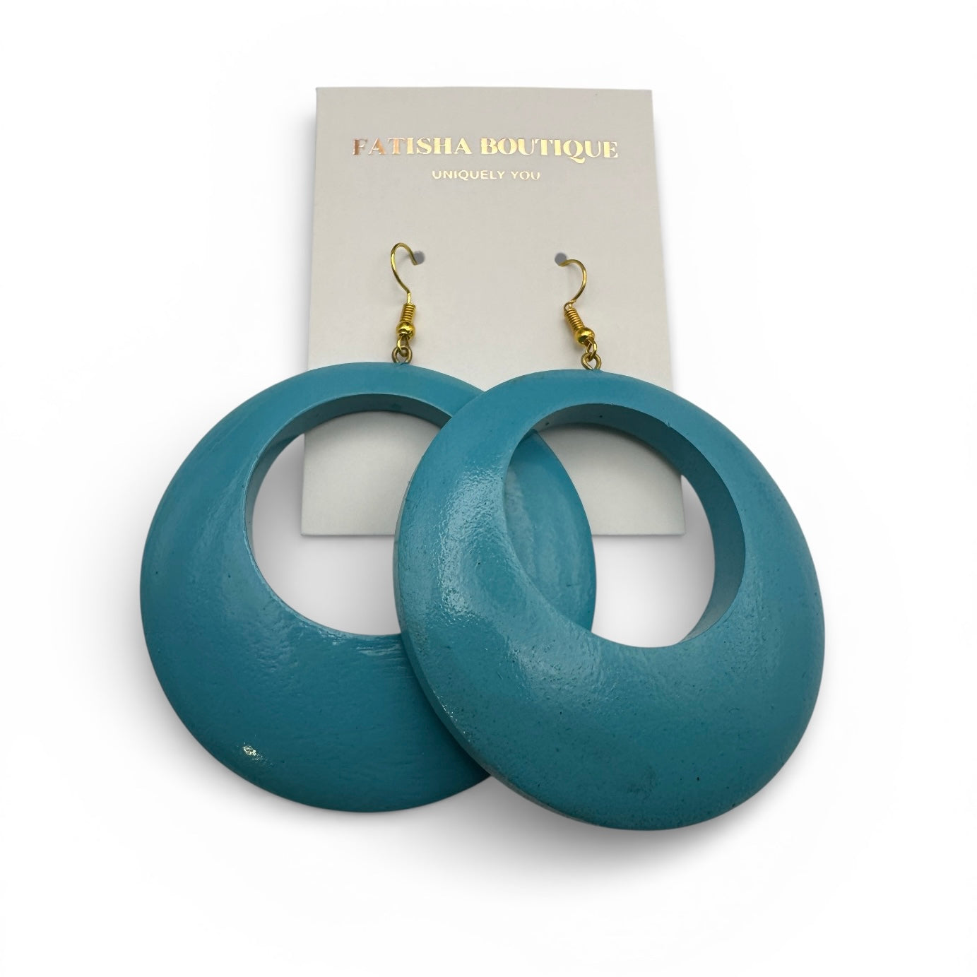 Blue Wooden Statement Hoop Earrings – Lightweight Round Boho Drop Earrings - Fatisha Boutique #