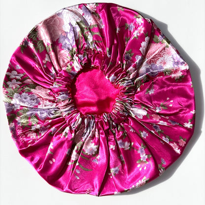 Double Layer Satin Silk Sleep Bonnet – Floral Hair Protection Cap for Braids, Locs & Natural Hair - Fatisha Boutique #