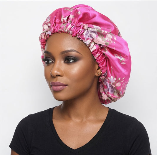 Double Layer Satin Silk Sleep Bonnet – Floral Hair Protection Cap for Braids, Locs & Natural Hair - Fatisha Boutique #
