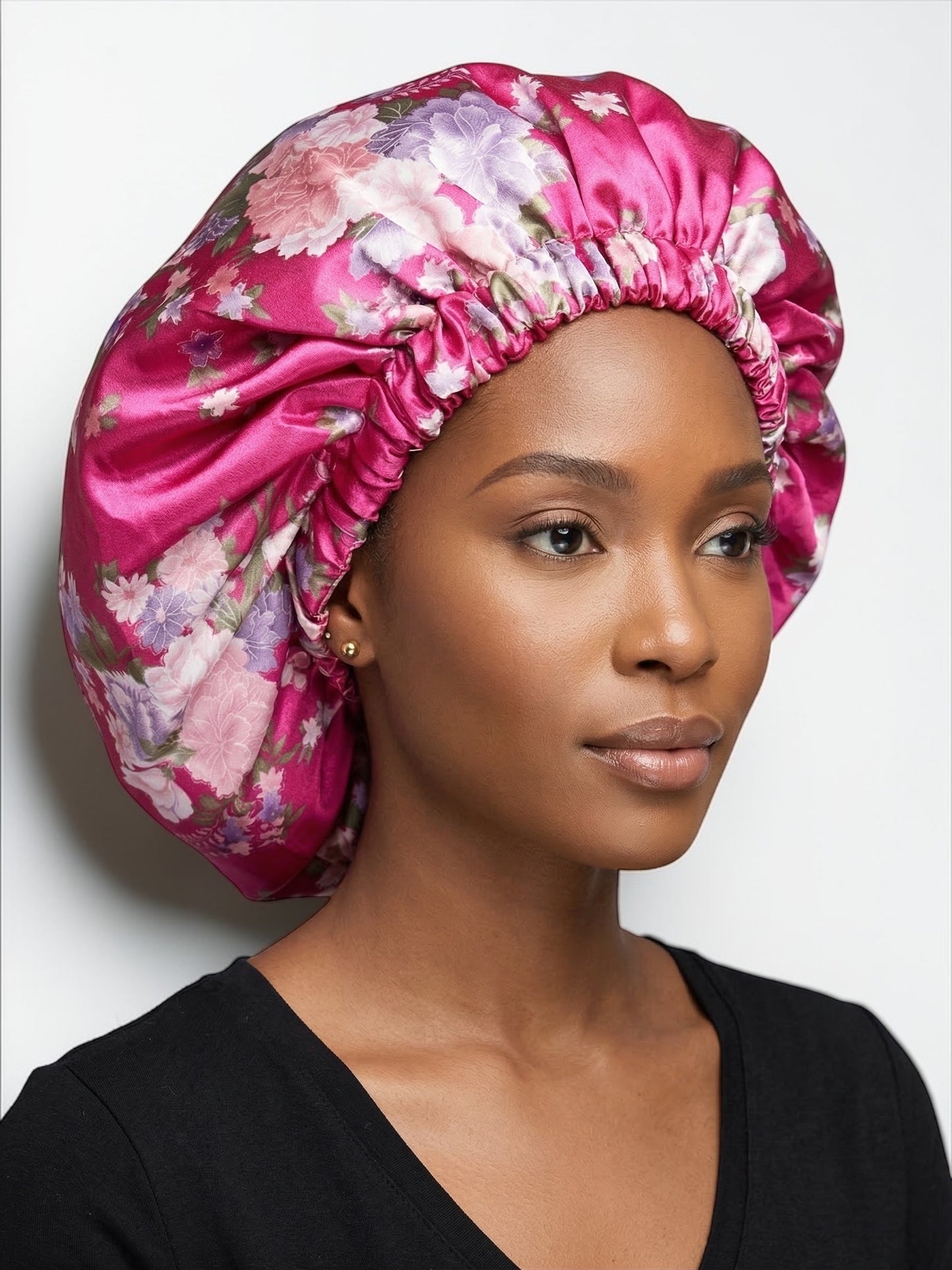 Double Layer Satin Silk Sleep Bonnet – Floral Hair Protection Cap for Braids, Locs & Natural Hair - Fatisha Boutique # Fatisha Boutique
