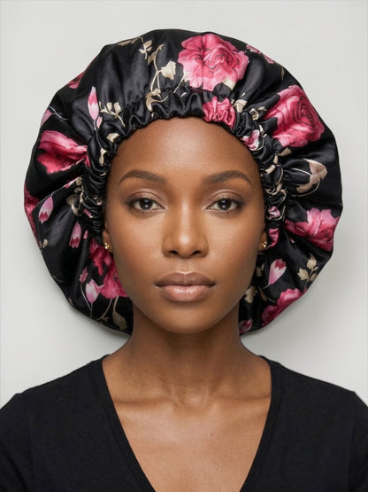 Double Layer Satin Silk Sleep Bonnet – Floral Hair Protection Cap for Braids, Locs & Natural Hair - Fatisha Boutique #