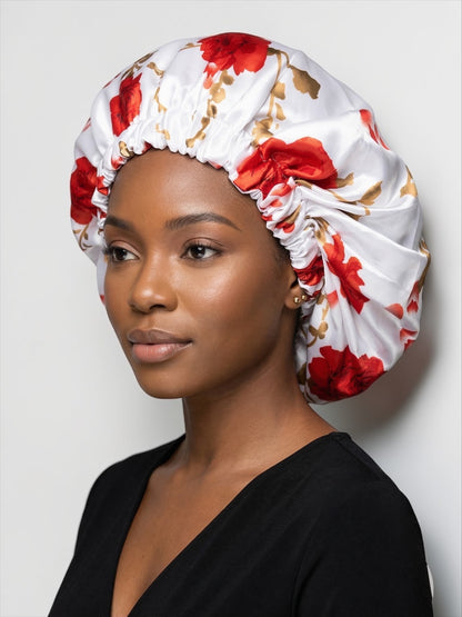 Double Layer Satin Silk Sleep Bonnet – Floral Hair Protection Cap for Braids, Locs & Natural Hair - Fatisha Boutique #