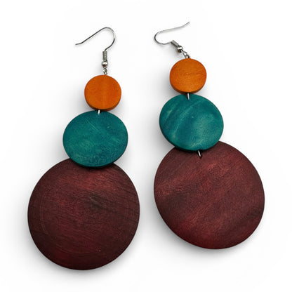 Multicolour Wooden Statement Earrings – Lightweight Boho Drop Earrings - Fatisha Boutique #