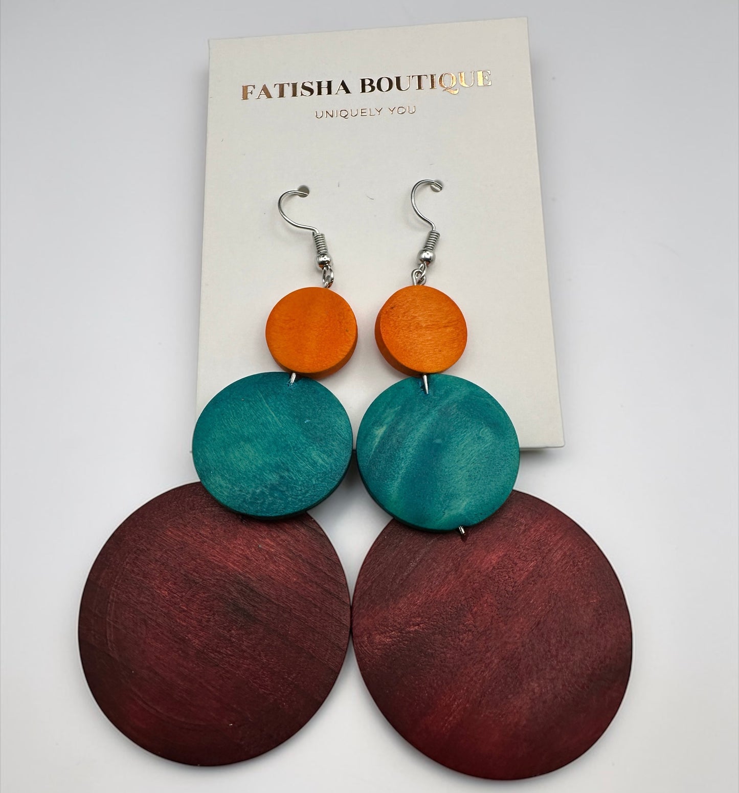 Multicolour Wooden Statement Earrings – Lightweight Boho Drop Earrings - Fatisha Boutique #