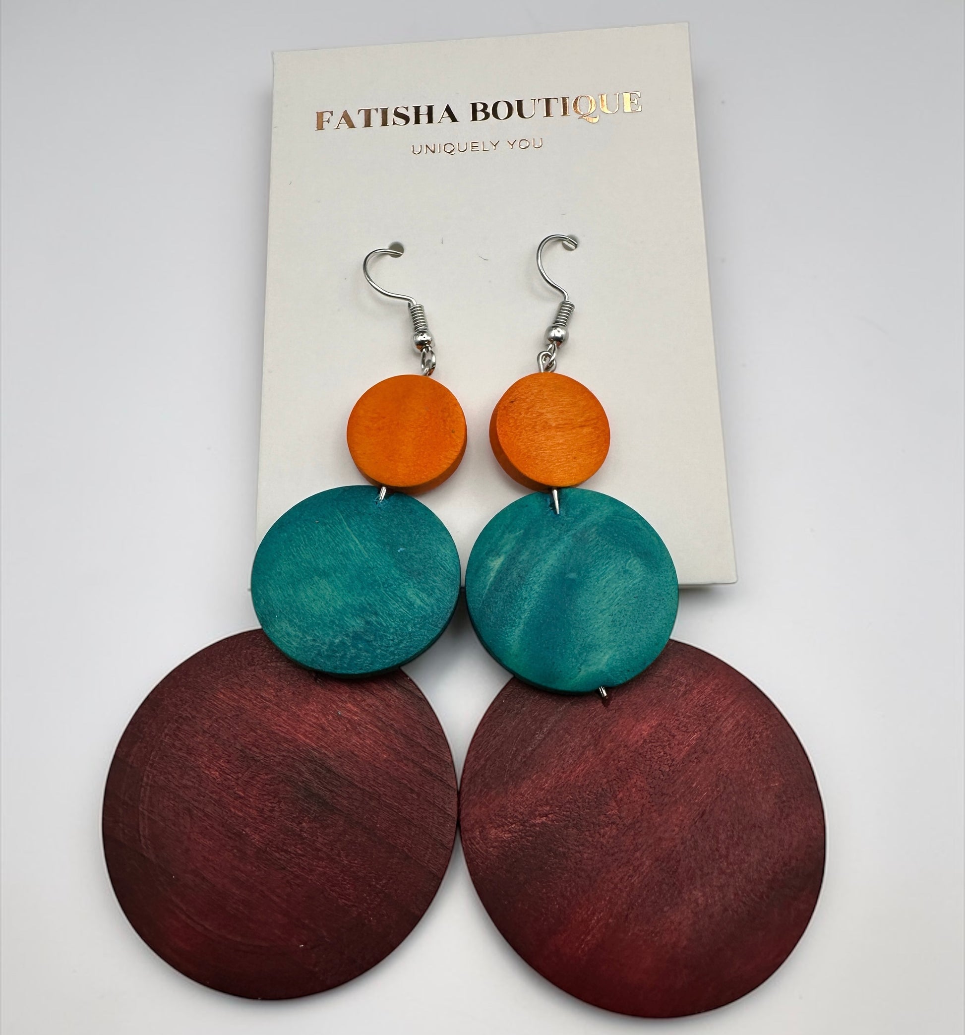 Multicolour Wooden Statement Earrings – Lightweight Boho Drop Earrings - Fatisha Boutique #