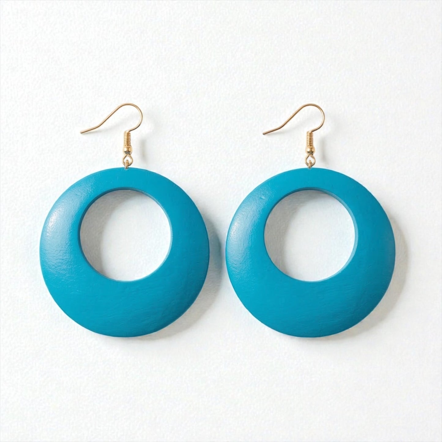 Blue Wooden Statement Hoop Earrings – Lightweight Round Boho Drop Earrings - Fatisha Boutique #