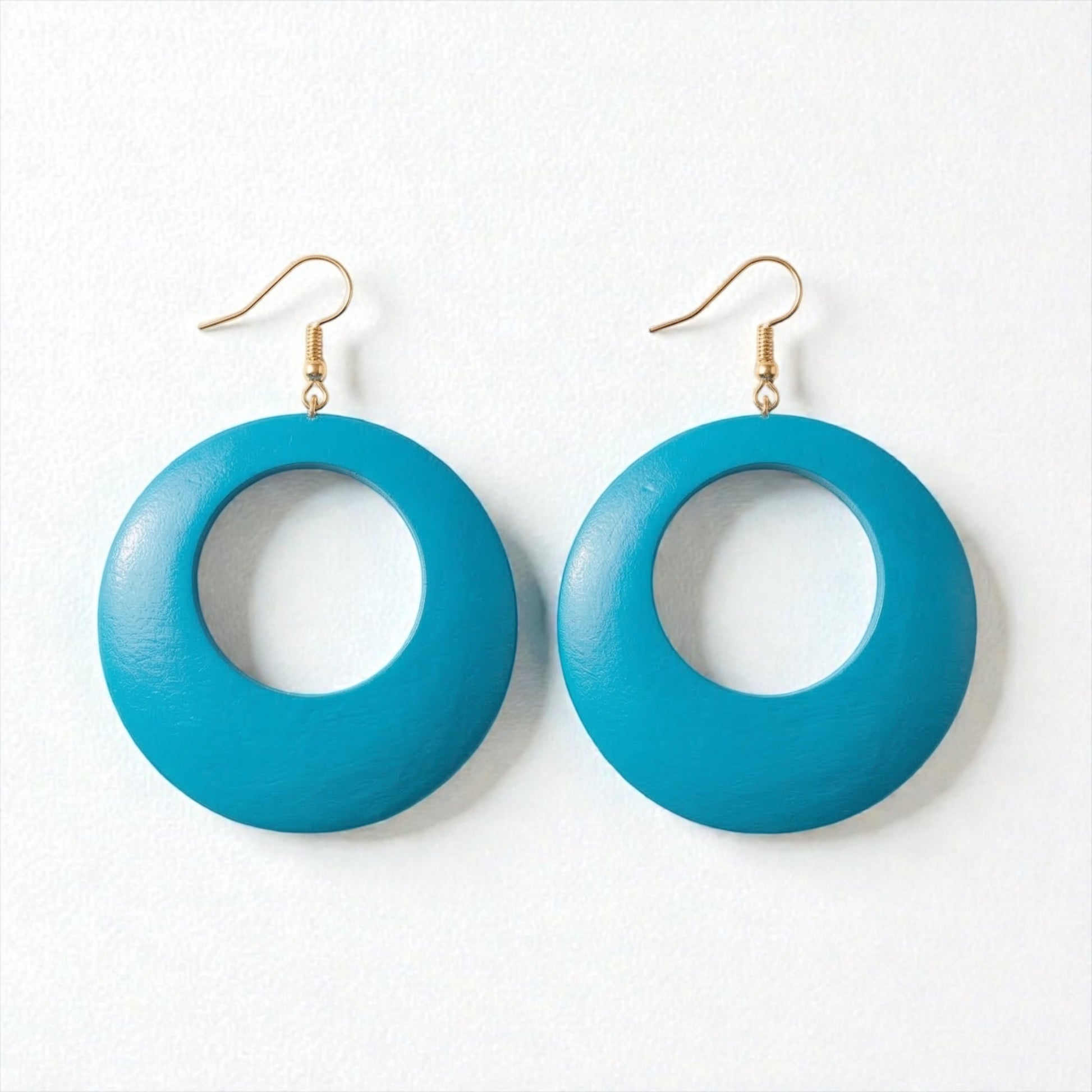 Blue Wooden Statement Hoop Earrings – Lightweight Round Boho Drop Earrings - Fatisha Boutique #
