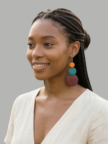 Multicolour Wooden Statement Earrings – Lightweight Boho Drop Earrings - Fatisha Boutique #