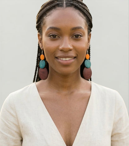 Multicolour Wooden Statement Earrings – Lightweight Boho Drop Earrings - Fatisha Boutique #